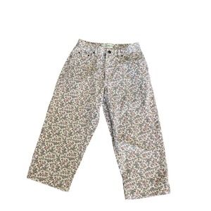 Eddie Bauer 8 Petite Cropped Jeans Capris Floral Cottage Core Vintage Red‎ White